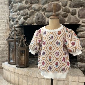 Janie and Jack short sleeve flower sweater